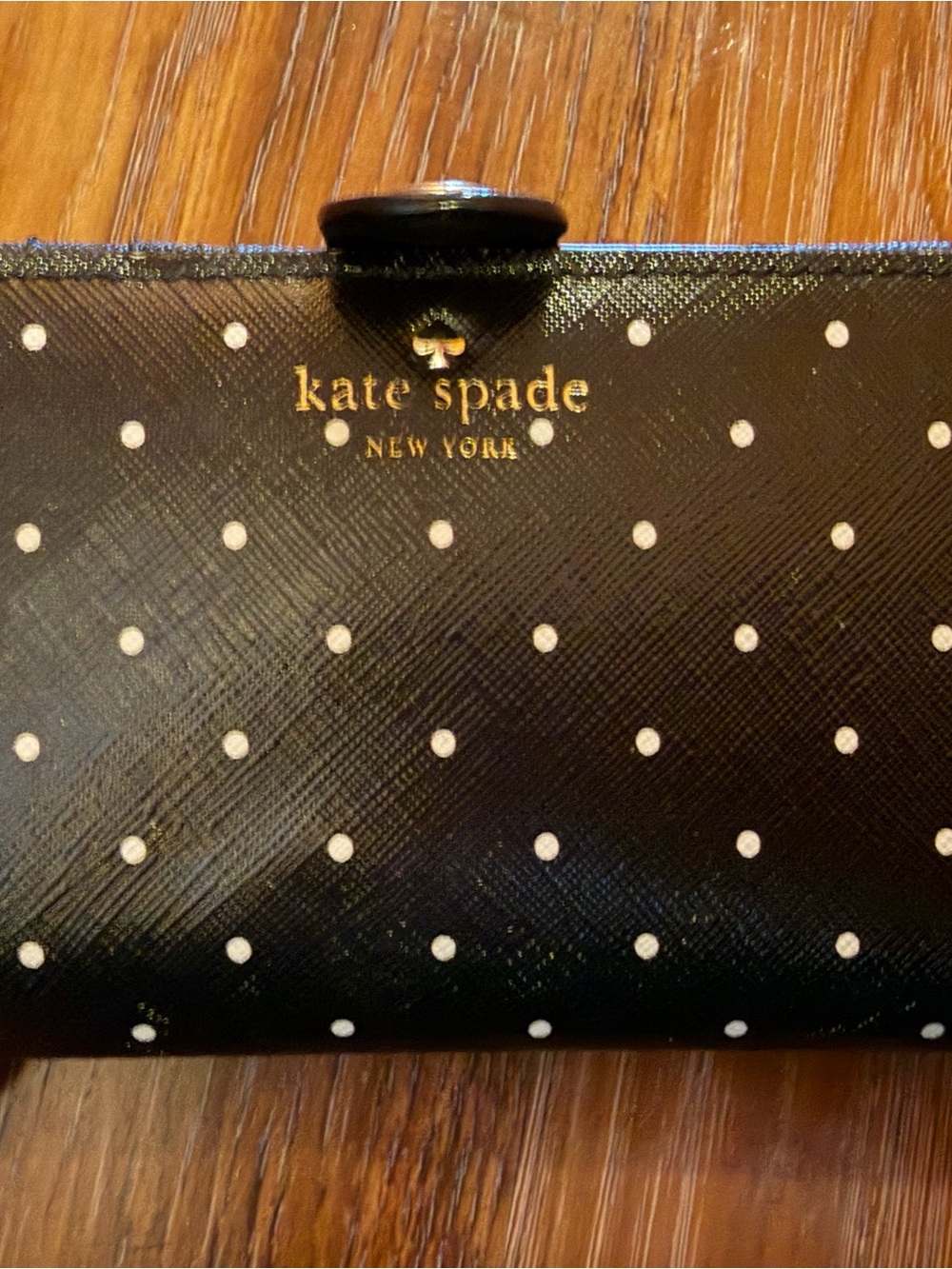 kate spade Black and White Polka Dot Wallet with Gold Logo